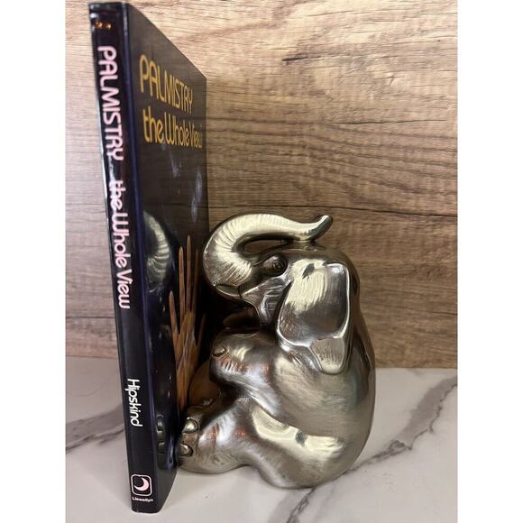 Vtg Elephant Bookend Doorstop Paperweight MCM Silver Gold Trunk Up Elephant - Picture 15 of 16